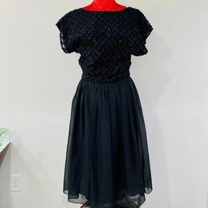 Vintage Mid Century Custom Made Cocktail Dress Black Sheer Lace Plunge Bespoke